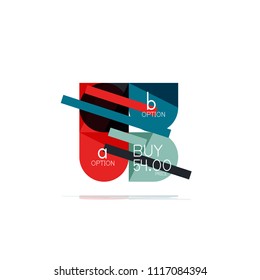 Minimal flat clean abstract option step infographic design element, geometric shapes - round squares, circles and lines layout with sample text, for business or web presentation, app or interface