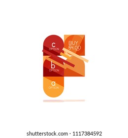 Minimal flat clean abstract option step infographic design element, geometric shapes - round squares, circles and lines layout with sample text, for business or web presentation, app or interface