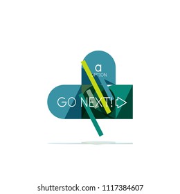 Minimal flat clean abstract option step infographic design element, geometric shapes - round squares, circles and lines layout with sample text, for business or web presentation, app or interface