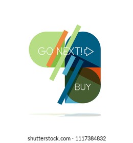 Minimal flat clean abstract option step infographic design element, geometric shapes - round squares, circles and lines layout with sample text, for business or web presentation, app or interface