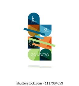 Minimal flat clean abstract option step infographic design element, geometric shapes - round squares, circles and lines layout with sample text, for business or web presentation, app or interface