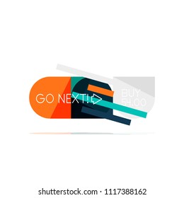 Minimal flat clean abstract option step infographic design element, geometric shapes - round squares, circles and lines layout with sample text, for business or web presentation, app or interface