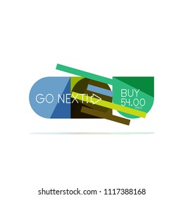 Minimal flat clean abstract option step infographic design element, geometric shapes - round squares, circles and lines layout with sample text, for business or web presentation, app or interface