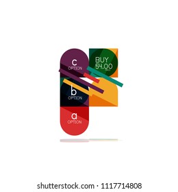 Minimal flat clean abstract option step infographic design element, geometric shapes - round squares, circles and lines layout with sample text, for business or web presentation, app or interface