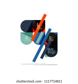 Mínimo diseño gráfico plano limpio y abstracto de opción paso elemento de diseño infográfico, formas geométricas - cuadrados redondos, círculos y diseño de líneas con texto de ejemplo, para presentación empresarial o web, aplicación o interfaz