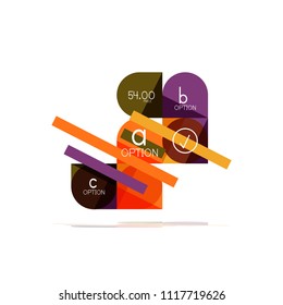 Minimal flat clean abstract option step infographic design element, geometric shapes - round squares, circles and lines layout with sample text, for business or web presentation, app or interface