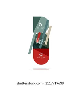 Minimal flat clean abstract option step infographic design element, geometric shapes - round squares, circles and lines layout with sample text, for business or web presentation, app or interface