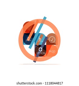 Minimal flat clean abstract option step infographic design element, geometric shapes - round squares, circles and lines layout with sample text, for business or web presentation, app or interface