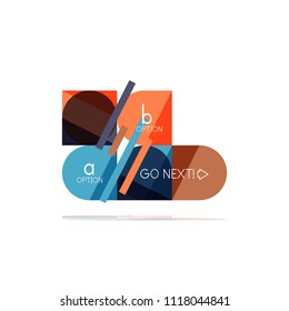 Minimal flat clean abstract option step infographic design element, geometric shapes - round squares, circles and lines layout with sample text, for business or web presentation, app or interface