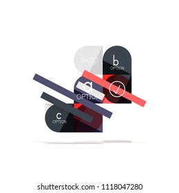 Minimal flat clean abstract option step infographic design element, geometric shapes - round squares, circles and lines layout with sample text, for business or web presentation, app or interface