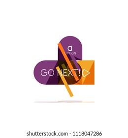 Minimal flat clean abstract option step infographic design element, geometric shapes - round squares, circles and lines layout with sample text, for business or web presentation, app or interface