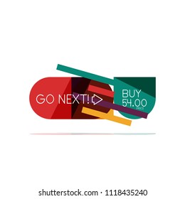 Minimal flat clean abstract option step infographic design element, geometric shapes - round squares, circles and lines layout with sample text, for business or web presentation, app or interface