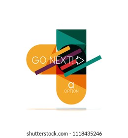 Minimal flat clean abstract option step infographic design element, geometric shapes - round squares, circles and lines layout with sample text, for business or web presentation, app or interface