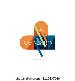 Minimal flat clean abstract option step infographic design element, geometric shapes - round squares, circles and lines layout with sample text, for business or web presentation, app or interface