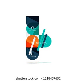 Minimal flat clean abstract option step infographic design element, geometric shapes - round squares, circles and lines layout with sample text, for business or web presentation, app or interface