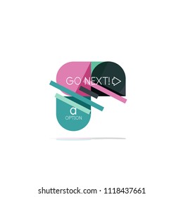 Minimal flat clean abstract option step infographic design element, geometric shapes - round squares, circles and lines layout with sample text, for business or web presentation, app or interface