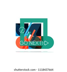 Minimal flat clean abstract option step infographic design element, geometric shapes - round squares, circles and lines layout with sample text, for business or web presentation, app or interface
