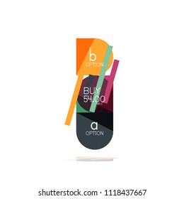 Minimal flat clean abstract option step infographic design element, geometric shapes - round squares, circles and lines layout with sample text, for business or web presentation, app or interface
