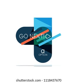 Minimal flat clean abstract option step infographic design element, geometric shapes - round squares, circles and lines layout with sample text, for business or web presentation, app or interface