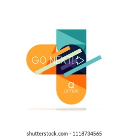 Minimal flat clean abstract option step infographic design element, geometric shapes - round squares, circles and lines layout with sample text, for business or web presentation, app or interface
