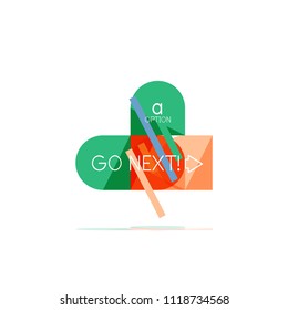 Mínimo diseño gráfico plano limpio y abstracto de opción paso elemento de diseño infográfico, formas geométricas - cuadrados redondos, círculos y diseño de líneas con texto de ejemplo, para presentación empresarial o web, aplicación o interfaz