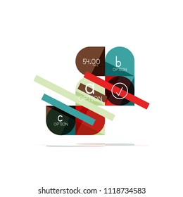 Mínimo diseño gráfico plano limpio y abstracto de opción paso elemento de diseño infográfico, formas geométricas - cuadrados redondos, círculos y diseño de líneas con texto de ejemplo, para presentación empresarial o web, aplicación o interfaz