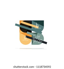 Minimal flat clean abstract option step infographic design element, geometric shapes - round squares, circles and lines layout with sample text, for business or web presentation, app or interface