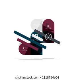 Minimal flat clean abstract option step infographic design element, geometric shapes - round squares, circles and lines layout with sample text, for business or web presentation, app or interface