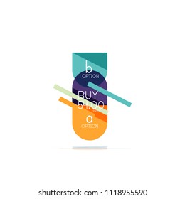 Minimal flat clean abstract option step infographic design element, geometric shapes - round squares, circles and lines layout with sample text, for business or web presentation, app or interface