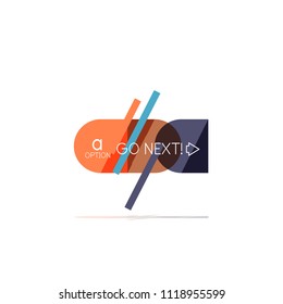 Minimal flat clean abstract option step infographic design element, geometric shapes - round squares, circles and lines layout with sample text, for business or web presentation, app or interface