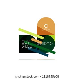 Minimal flat clean abstract option step infographic design element, geometric shapes - round squares, circles and lines layout with sample text, for business or web presentation, app or interface