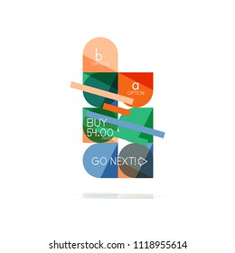 Minimal flat clean abstract option step infographic design element, geometric shapes - round squares, circles and lines layout with sample text, for business or web presentation, app or interface