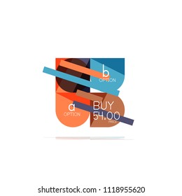 Minimal flat clean abstract option step infographic design element, geometric shapes - round squares, circles and lines layout with sample text, for business or web presentation, app or interface