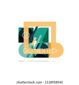 Minimal flat clean abstract option step infographic design element, geometric shapes - round squares, circles and lines layout with sample text, for business or web presentation, app or interface
