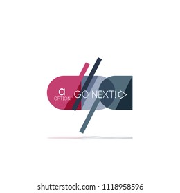 Minimal flat clean abstract option step infographic design element, geometric shapes - round squares, circles and lines layout with sample text, for business or web presentation, app or interface