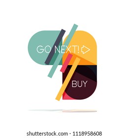 Minimal flat clean abstract option step infographic design element, geometric shapes - round squares, circles and lines layout with sample text, for business or web presentation, app or interface