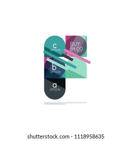Minimal flat clean abstract option step infographic design element, geometric shapes - round squares, circles and lines layout with sample text, for business or web presentation, app or interface