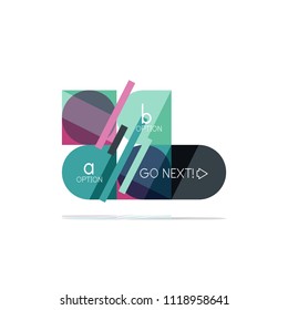 Minimal flat clean abstract option step infographic design element, geometric shapes - round squares, circles and lines layout with sample text, for business or web presentation, app or interface