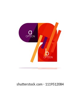Minimal flat clean abstract option step infographic design element, geometric shapes - round squares, circles and lines layout with sample text, for business or web presentation, app or interface
