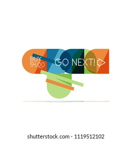 Minimal flat clean abstract option step infographic design element, geometric shapes - round squares, circles and lines layout with sample text, for business or web presentation, app or interface