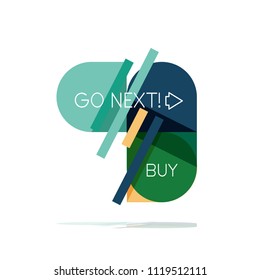 Minimal flat clean abstract option step infographic design element, geometric shapes - round squares, circles and lines layout with sample text, for business or web presentation, app or interface