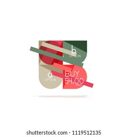 Minimal flat clean abstract option step infographic design element, geometric shapes - round squares, circles and lines layout with sample text, for business or web presentation, app or interface