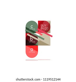 Minimal flat clean abstract option step infographic design element, geometric shapes - round squares, circles and lines layout with sample text, for business or web presentation, app or interface