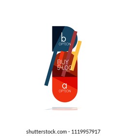 Minimal flat clean abstract option step infographic design element, geometric shapes - round squares, circles and lines layout with sample text, for business or web presentation, app or interface