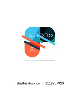 Minimal flat clean abstract option step infographic design element, geometric shapes - round squares, circles and lines layout with sample text, for business or web presentation, app or interface