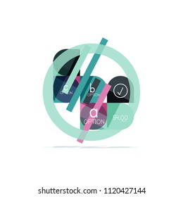 Mínimo diseño gráfico plano limpio y abstracto de opción paso elemento de diseño infográfico, formas geométricas - cuadrados redondos, círculos y diseño de líneas con texto de ejemplo, para presentación empresarial o web, aplicación o interfaz