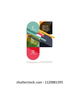 Mínimo diseño gráfico plano limpio y abstracto de opción paso elemento de diseño infográfico, formas geométricas - cuadrados redondos, círculos y diseño de líneas con texto de ejemplo, para presentación empresarial o web, aplicación o interfaz