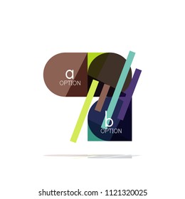Minimal flat clean abstract option step infographic design element, geometric shapes - round squares, circles and lines layout with sample text, for business or web presentation, app or interface