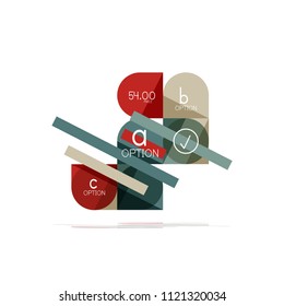 Mínimo diseño gráfico plano limpio y abstracto de opción paso elemento de diseño infográfico, formas geométricas - cuadrados redondos, círculos y diseño de líneas con texto de ejemplo, para presentación empresarial o web, aplicación o interfaz