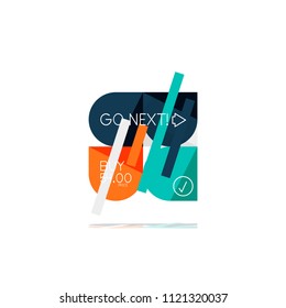 Minimal flat clean abstract option step infographic design element, geometric shapes - round squares, circles and lines layout with sample text, for business or web presentation, app or interface